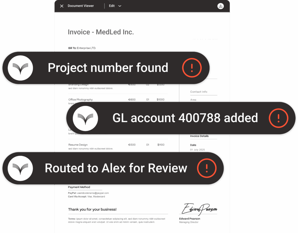 Snowfox product dashboard showing invoice automation workflow